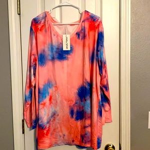 New spandex/rayon pink / blue quarter sleeve